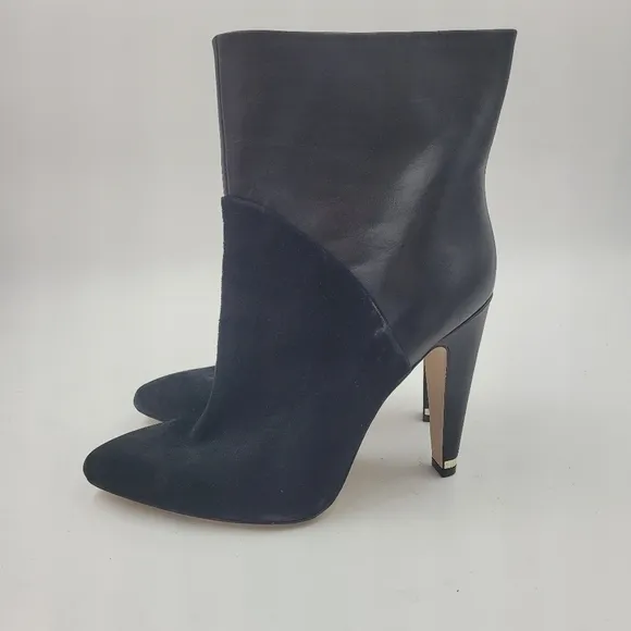 Donna Karan Black Hadi Leather and Suede Ankle Boots Size 9.5