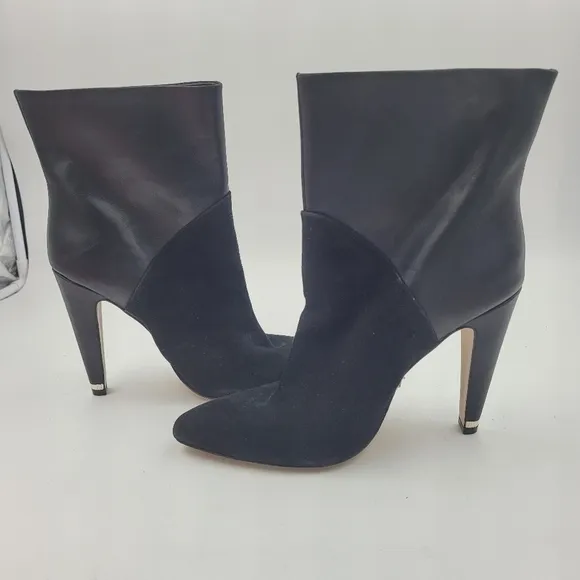 Donna Karan Black Hadi Leather and Suede Ankle Boots Size 9.5