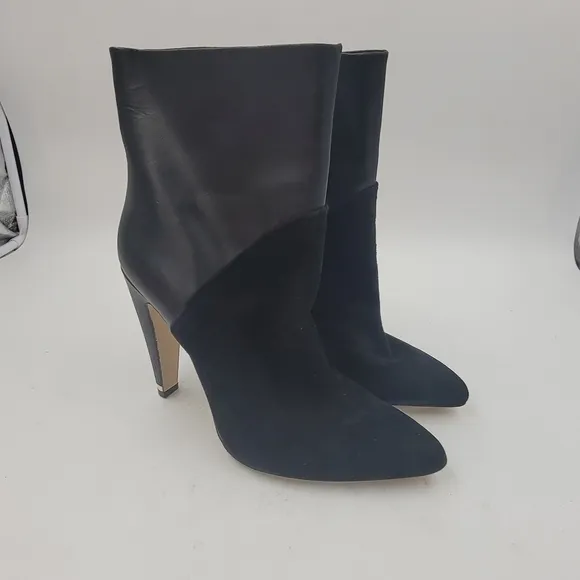 Donna Karan Black Hadi Leather and Suede Ankle Boots Size 9.5