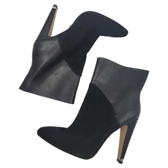 Donna Karan Black Hadi Leather and Suede Ankle Boots Size 9.5