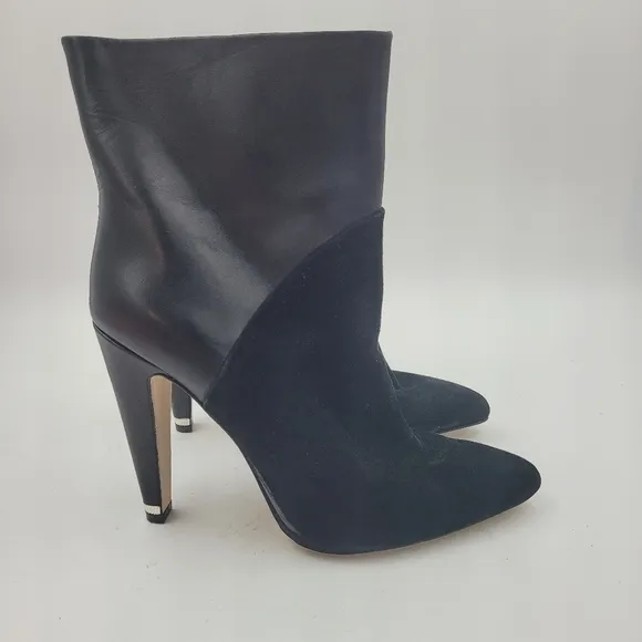Donna Karan Black Hadi Leather and Suede Ankle Boots Size 9.5