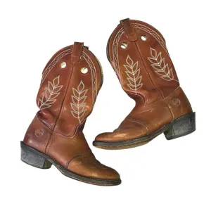 Double H 5154 Brown Leather Mid Calf Pull On Cowgirl Boots Women’s 7.5 Western