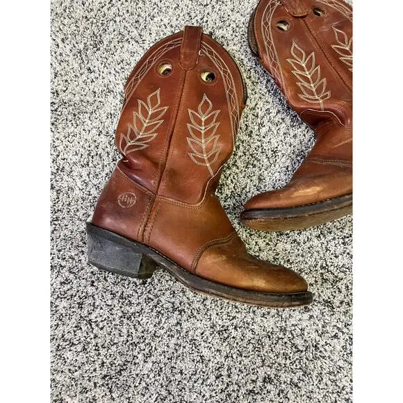 Double H 5154 Brown Leather Mid Calf Pull On Cowgirl Boots Women’s 7.5 Western
