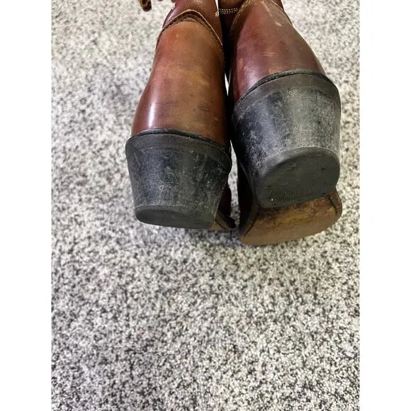 Double H 5154 Brown Leather Mid Calf Pull On Cowgirl Boots Women’s 7.5 Western