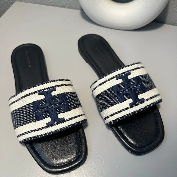 Double T Jacquard Tory Burch Slide Sandals