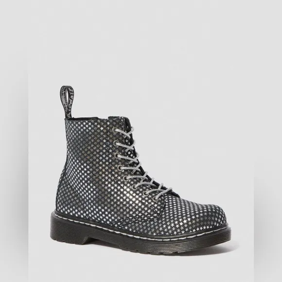 Dr. Marten 1460 Suede Metallic Star Combat Black Lace Up Boots Juniors Womens 6