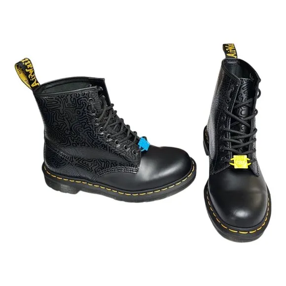 Dr. Martens 1460 Keith Haring 8-Eye Boots Black Leather US Men's 8 Womens 9 RARE