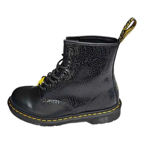 Dr. Martens 1460 Keith Haring 8-Eye Boots Black Leather US Men's 8 Womens 9 RARE