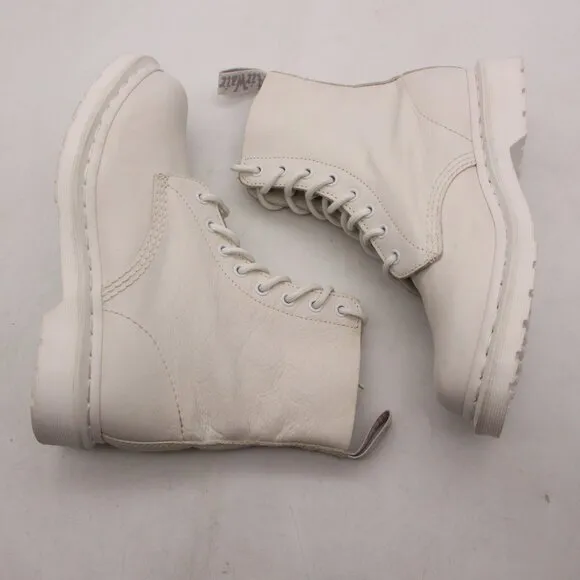 Dr. Martens 1460 Pascal Mono Lace Up Boots Women's Size 8 White Leather Combat