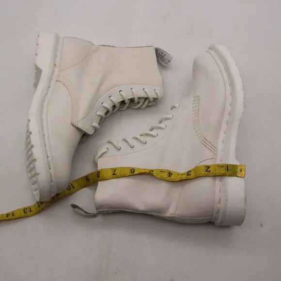 Dr. Martens 1460 Pascal Mono Lace Up Boots Women's Size 8 White Leather Combat