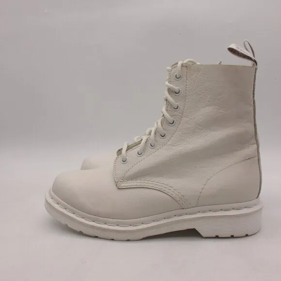 Dr. Martens 1460 Pascal Mono Lace Up Boots Women's Size 8 White Leather Combat