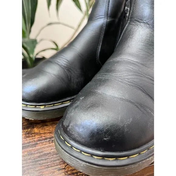 Dr Martens Flaw Youth 2976 Softy T Black Leather Chelsea Boots Kids US Size 6