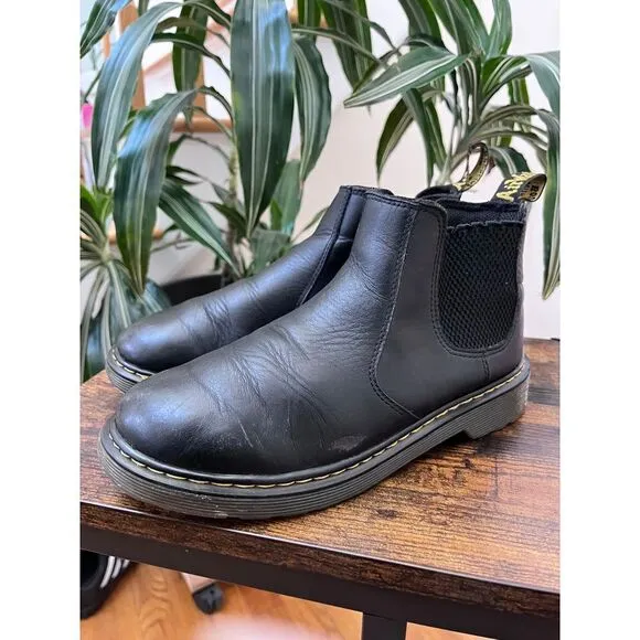 Dr Martens Flaw Youth 2976 Softy T Black Leather Chelsea Boots Kids US Size 6