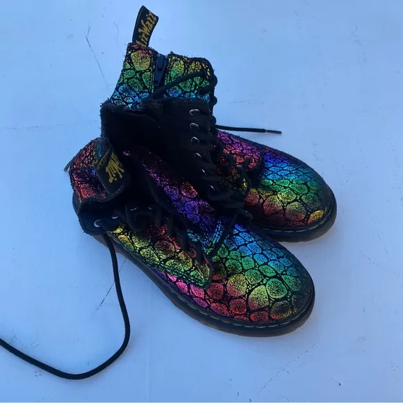 DR Marten's Leather Pascal Youth Size 3 Sparkle Rainbow Multi Color  Boots