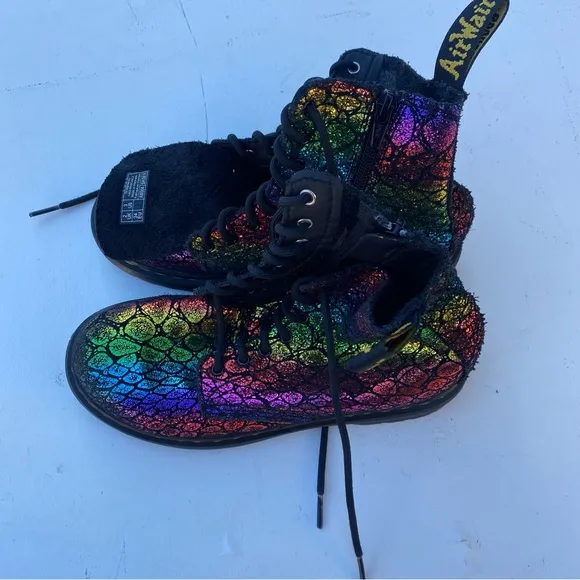 DR Marten's Leather Pascal Youth Size 3 Sparkle Rainbow Multi Color  Boots