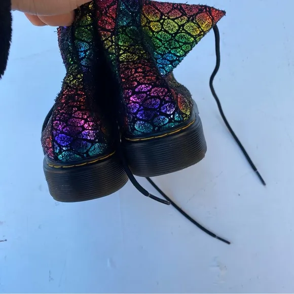DR Marten's Leather Pascal Youth Size 3 Sparkle Rainbow Multi Color  Boots