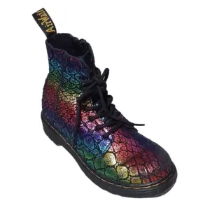 DR Marten's Leather Pascal Youth Size 3 Sparkle Rainbow Multi Color  Boots