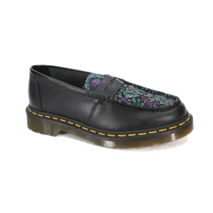 Dr. Martens Penton Floral Loafers NEW Black Leather Jacquard Slip On Shoes Sz 7