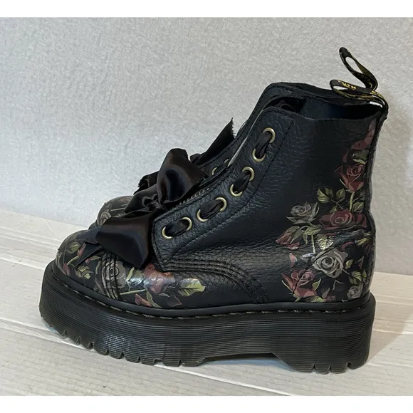 DR. MARTENS SINCLAIR DECAYED ROSES LEATHER PLATFORM BOOTS SIZE 6