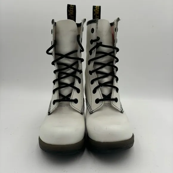Dr. Martens Women’s 6 White Leather Darcie Heeled Lace Up Boots