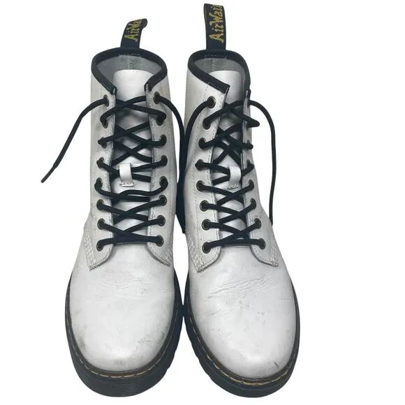 DR Martens Zavala Combat Boots Womens 8 Mens 7 White Leather