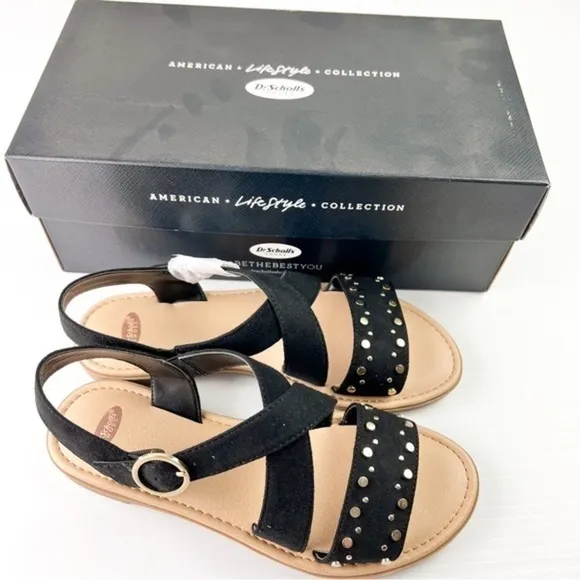 Dr. Scholl's sandals womens size 6 Evan Black strap studded comfort shoe