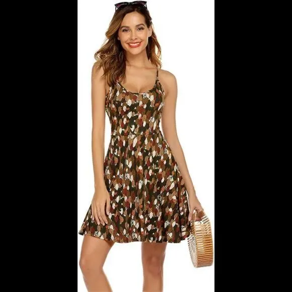 Dress Floral Sleeveless Adjustable Spaghetti Strap V-Neck Midi Dress