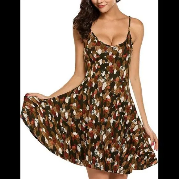 Dress Floral Sleeveless Adjustable Spaghetti Strap V-Neck Midi Dress