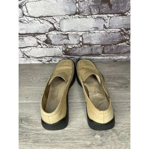 Duccio Del Duca Tan Leather Square Toe Wedge Designer Loafers Women 8.5M US/39EU