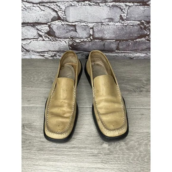 Duccio Del Duca Tan Leather Square Toe Wedge Designer Loafers Women 8.5M US/39EU