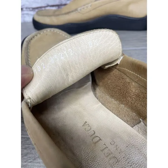 Duccio Del Duca Tan Leather Square Toe Wedge Designer Loafers Women 8.5M US/39EU