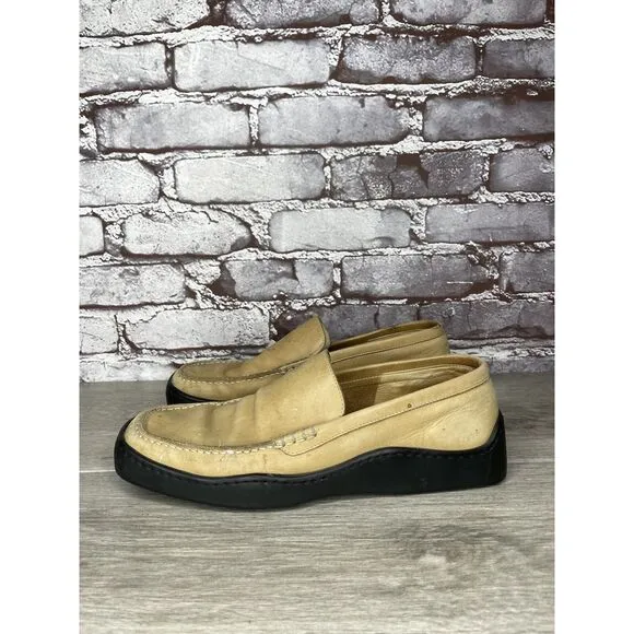 Duccio Del Duca Tan Leather Square Toe Wedge Designer Loafers Women 8.5M US/39EU