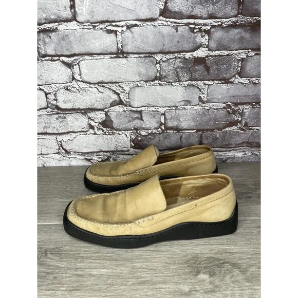 Duccio Del Duca Tan Leather Square Toe Wedge Designer Loafers Women 8.5M US/39EU