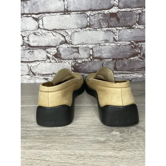 Duccio Del Duca Tan Leather Square Toe Wedge Designer Loafers Women 8.5M US/39EU