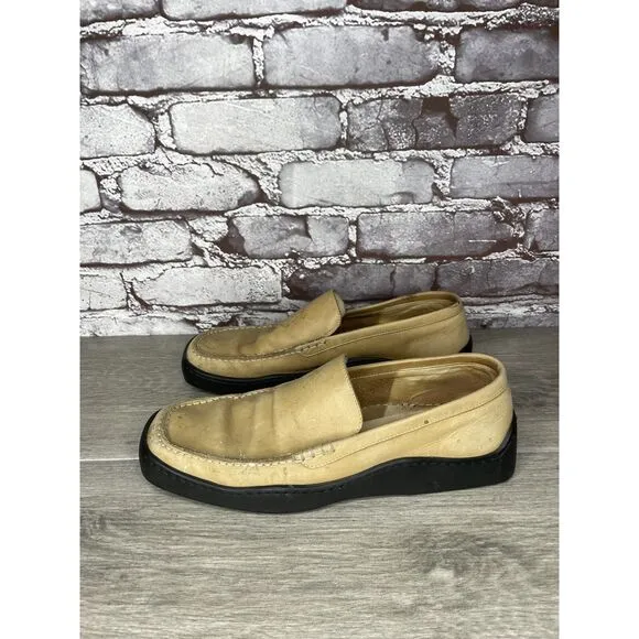 Duccio Del Duca Tan Leather Square Toe Wedge Designer Loafers Women 8.5M US/39EU