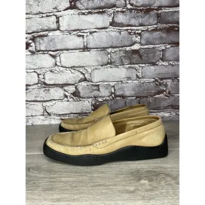 Duccio Del Duca Tan Leather Square Toe Wedge Designer Loafers Women 8.5M US/39EU