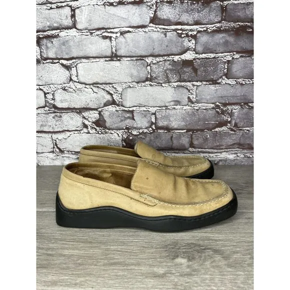 Duccio Del Duca Tan Leather Square Toe Wedge Designer Loafers Women 8.5M US/39EU