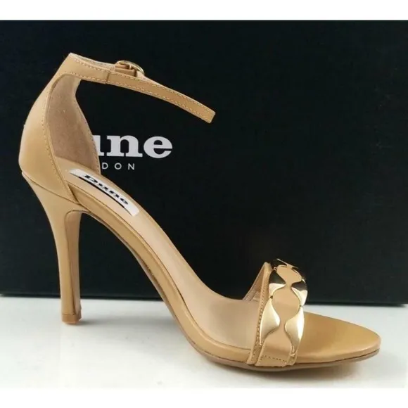 Dune London HALETTE Metal Detail Ankle Strap Heeled Sandals Leather Nude Size 8