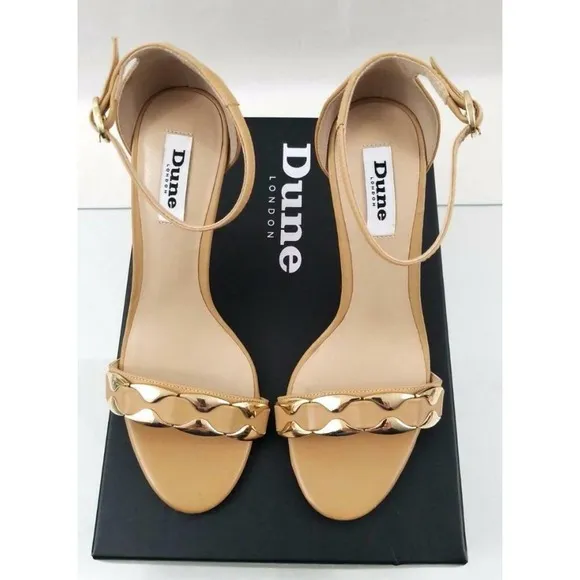 Dune London HALETTE Metal Detail Ankle Strap Heeled Sandals Leather Nude Size 8