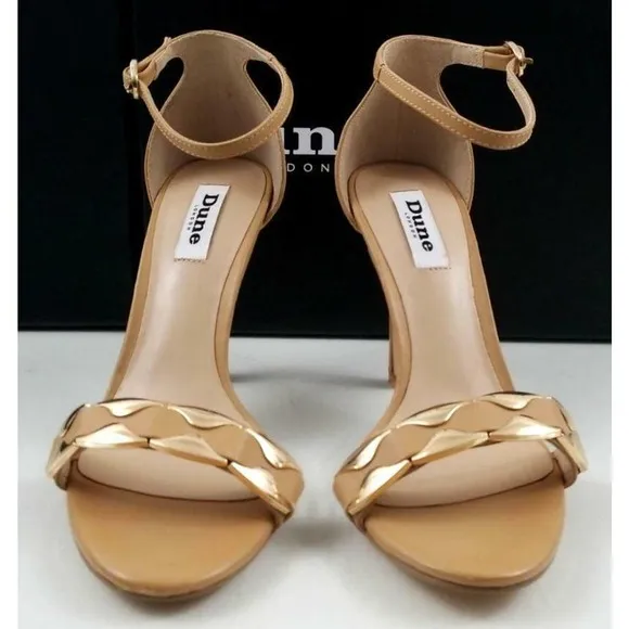 Dune London HALETTE Metal Detail Ankle Strap Heeled Sandals Leather Nude Size 8