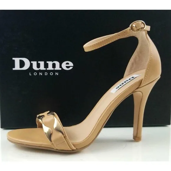 Dune London HALETTE Metal Detail Ankle Strap Heeled Sandals Leather Nude Size 8