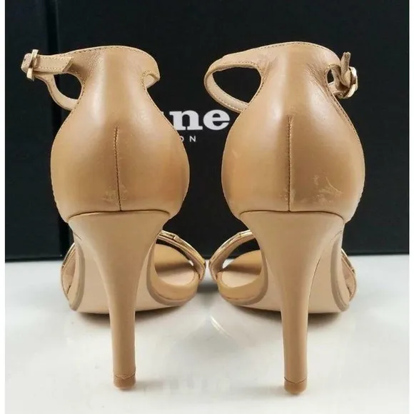 Dune London HALETTE Metal Detail Ankle Strap Heeled Sandals Leather Nude Size 8