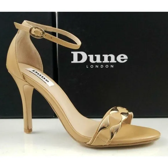 Dune London HALETTE Metal Detail Ankle Strap Heeled Sandals Leather Nude Size 8