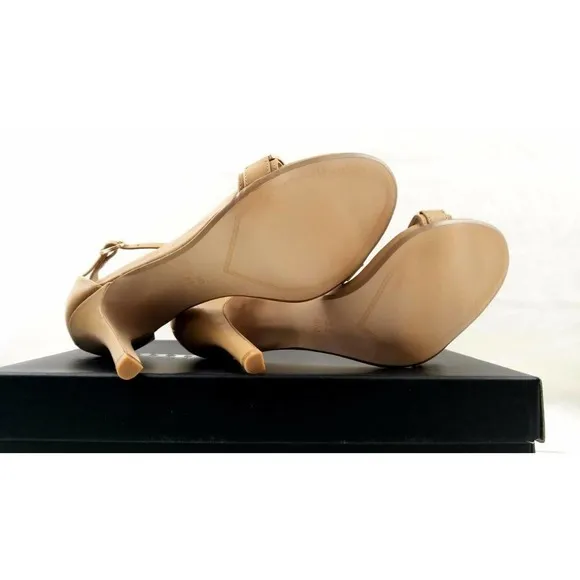 Dune London HALETTE Metal Detail Ankle Strap Heeled Sandals Leather Nude Size 8