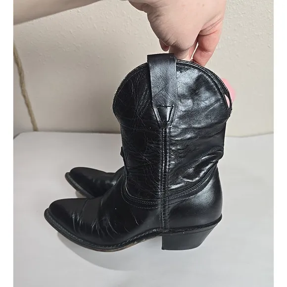 Durango Black Leather Pointed Toe Pull On Cowboy Western Boots Kids Size 5M