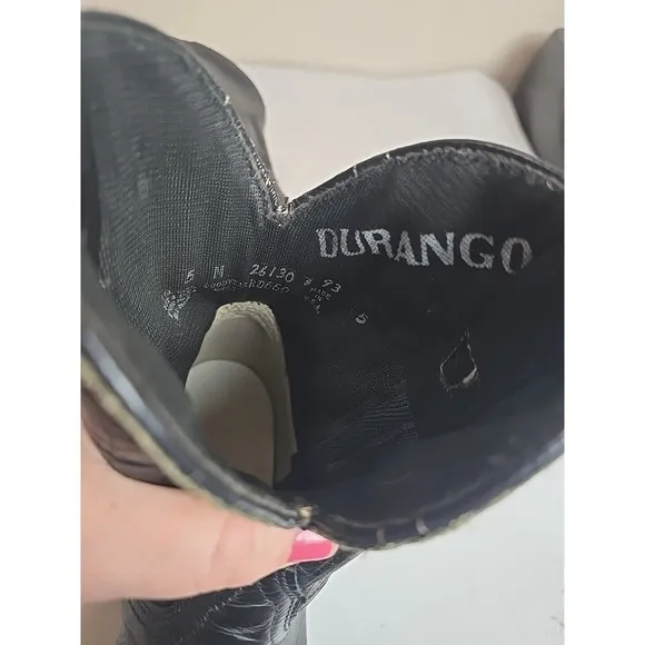 Durango Black Leather Pointed Toe Pull On Cowboy Western Boots Kids Size 5M