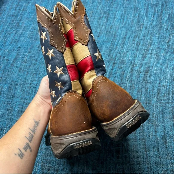 Durango Lady Rebel Patriotic Pull On Leather Western Flag Boots 10&quot;
