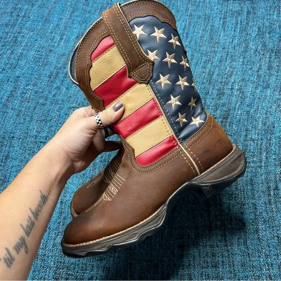 Durango Lady Rebel Patriotic Pull On Leather Western Flag Boots 10&quot;