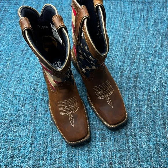 Durango Lady Rebel Patriotic Pull On Leather Western Flag Boots 10&quot;
