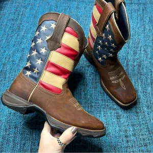 Durango Lady Rebel Patriotic Pull On Leather Western Flag Boots 10&quot;